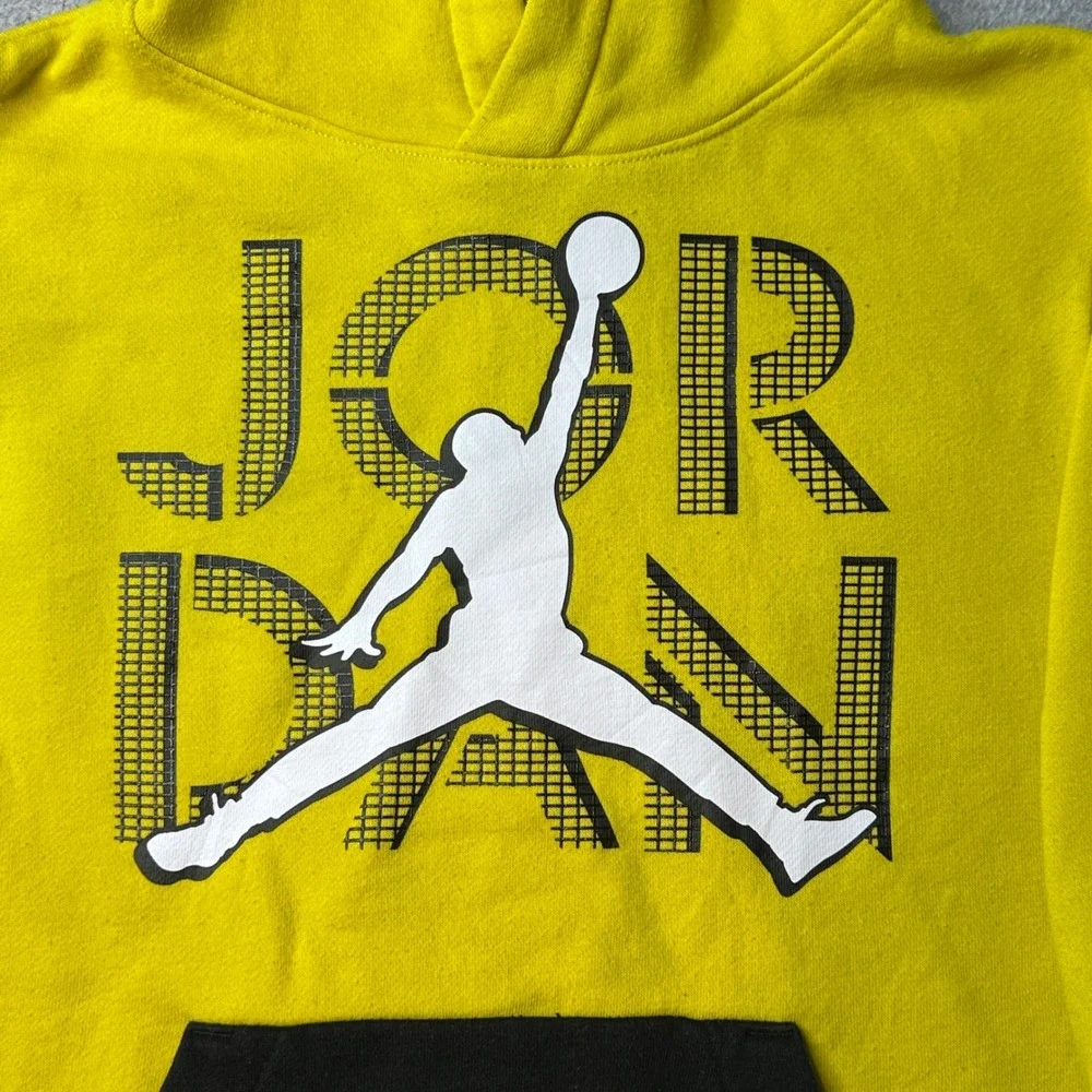 Jordan Hoodie Boys M 10-12 Flight Yellow Black Jumpman Graphic Logo Pullover